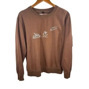 Romwe Sweatshirt Adult Medium Cartoon Dinosaur Crewneck Brown